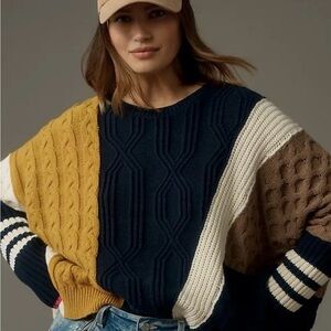 Anthropology Maeve Colorblock Cable Knit Sweater